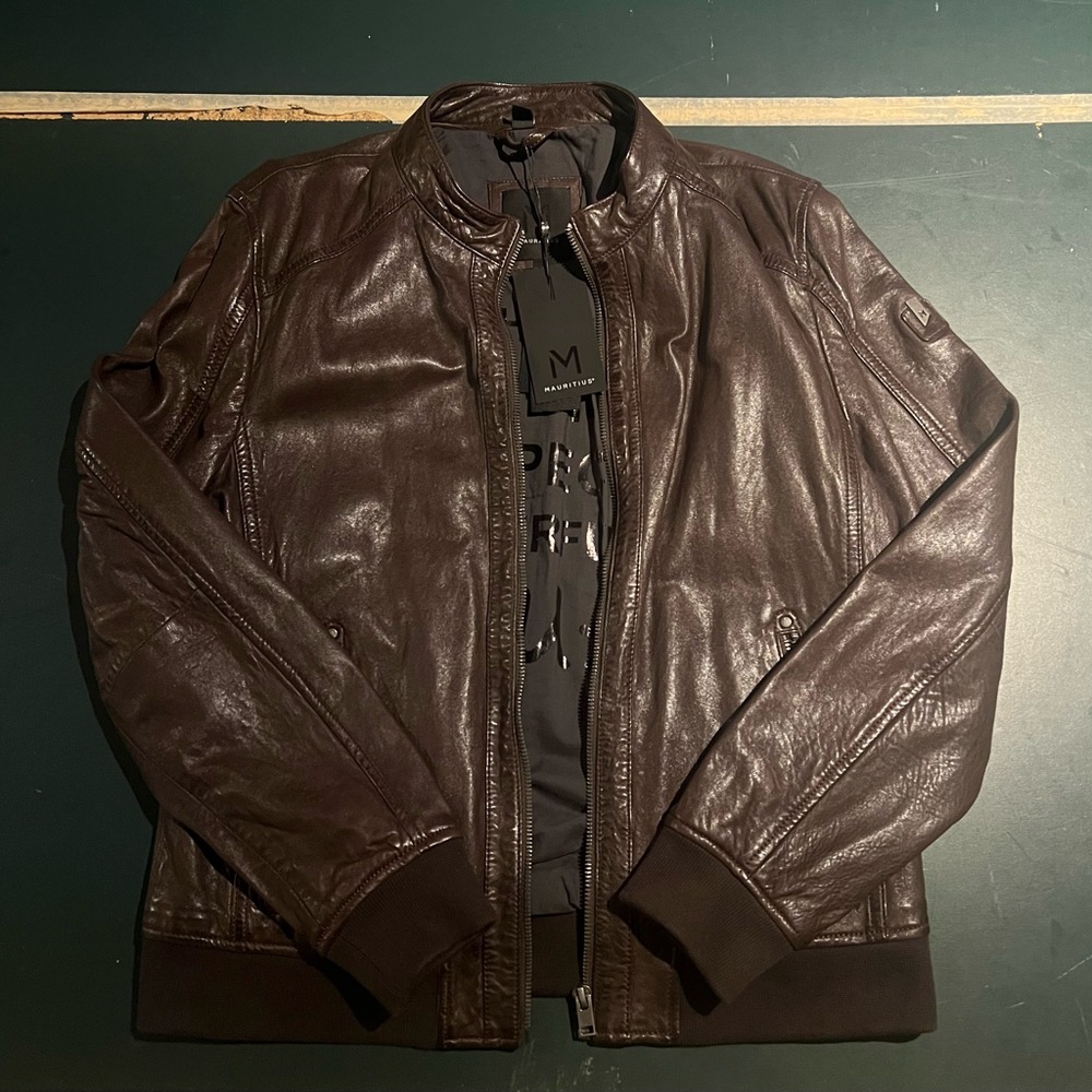 Men's Dark Brown Leather Bomber Jacket